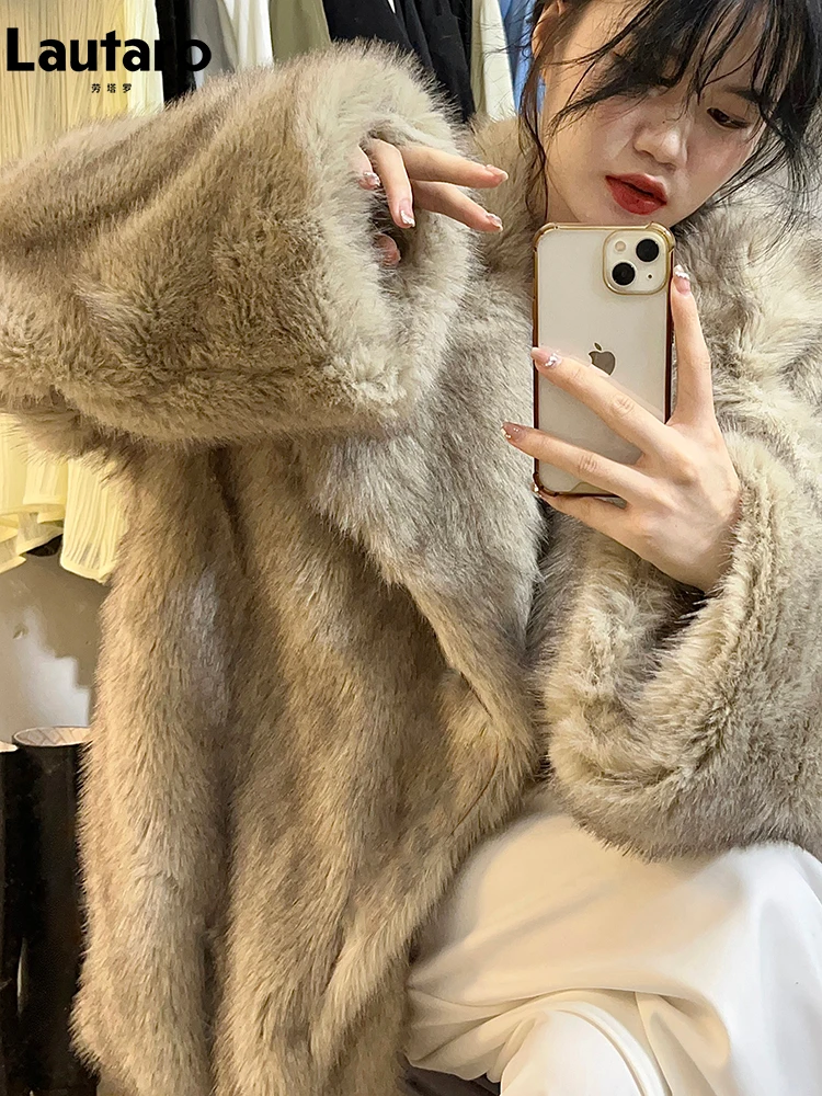 nerazzurri Autumn Winter Loose Casual Thick Warm Hairy Soft Shaggy Faux Fox Fur Coat Women Fluffy Jacket Korean Fashion Cardigan