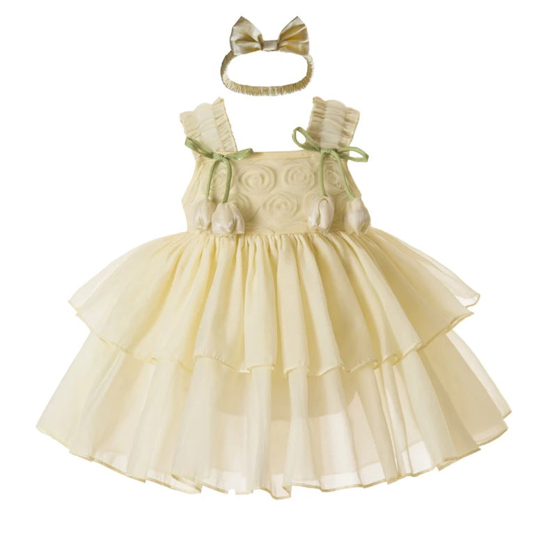 

Girl's Goose Yellow Breathable Princess Pajamas , Bell Orchid Flower Decorative Costume, Infant Halloween Dress Up Size 70-100