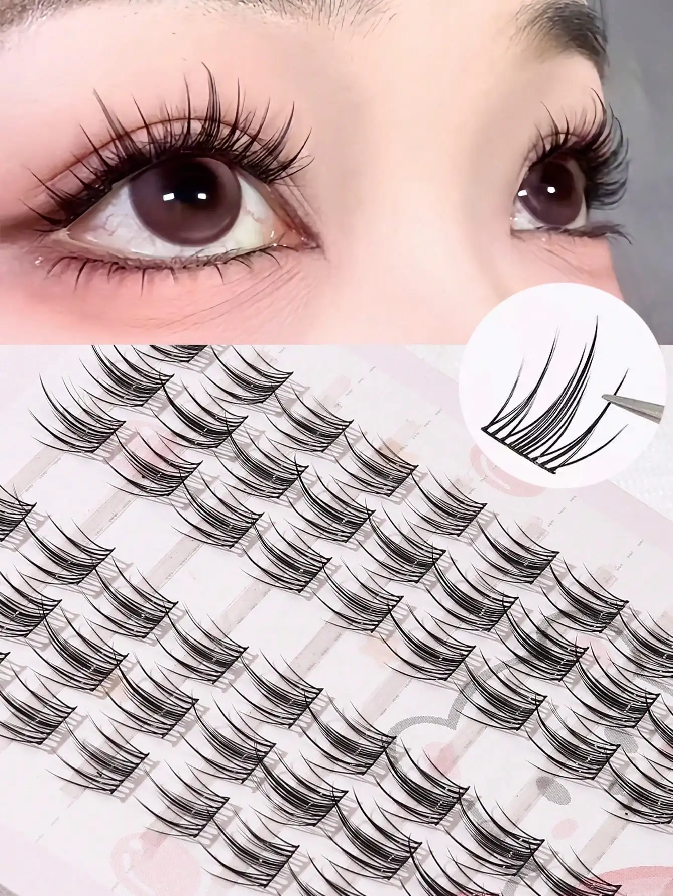 60 Tufts Self-Adhesive Eyelashes | 12-14mm C Curl, Cross/Anime/Natural Look, Easily Removable, Beginner-Friendly, Fit Daily