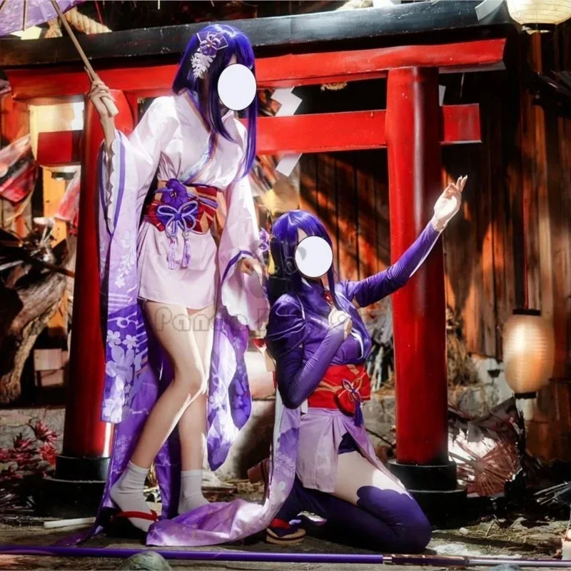 Game Genshin Impact Beelzebul Cosplay Costume Raiden Shogun Kimono Outfits Raiden Ei Makoto Beelzebul Wig Halloween Costume