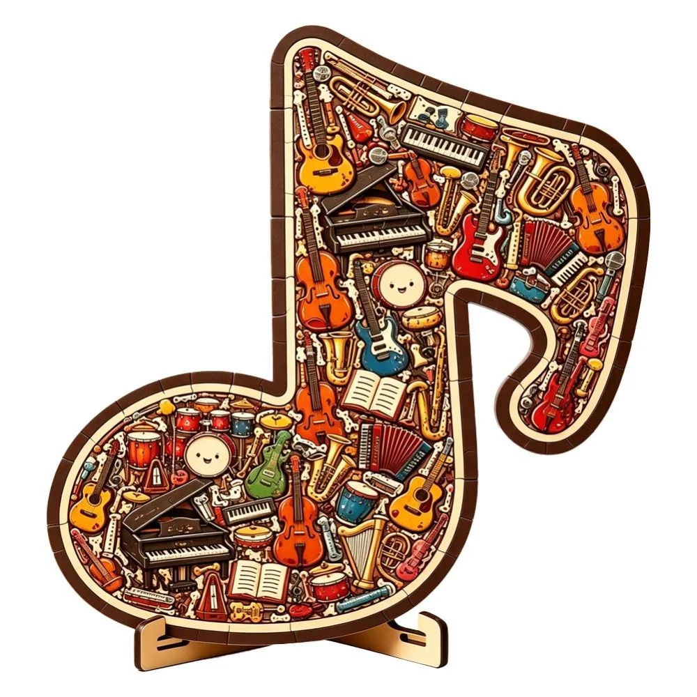 Wooden Material Musical Instrument Puzzle Ornament Musical Note Shaped Irregular Shape Music Note Puzzle Classic Notes Print