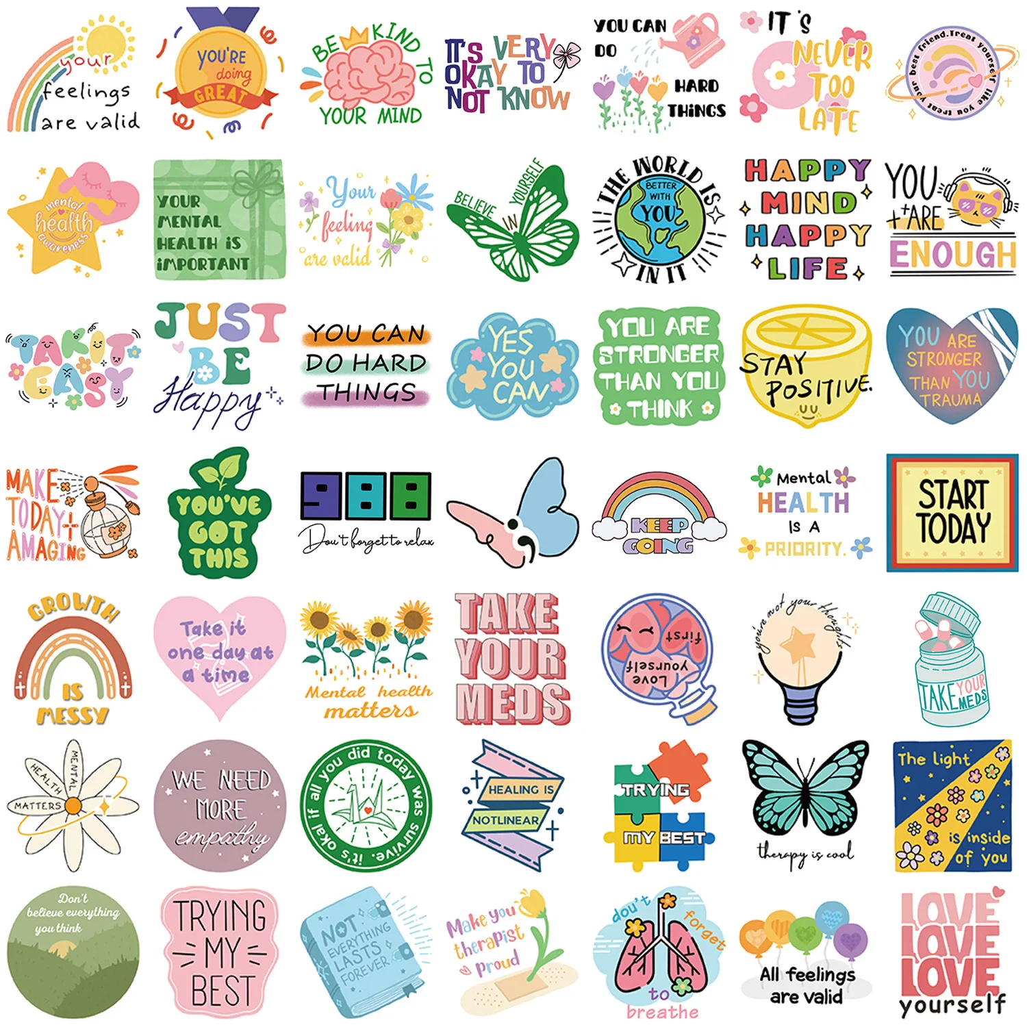 

10/50PCS Mental Health Graffiti Stickers Cartoon Creative and Personalized DIY Notebook Desk Computer Desktop Waterproof Sticker
