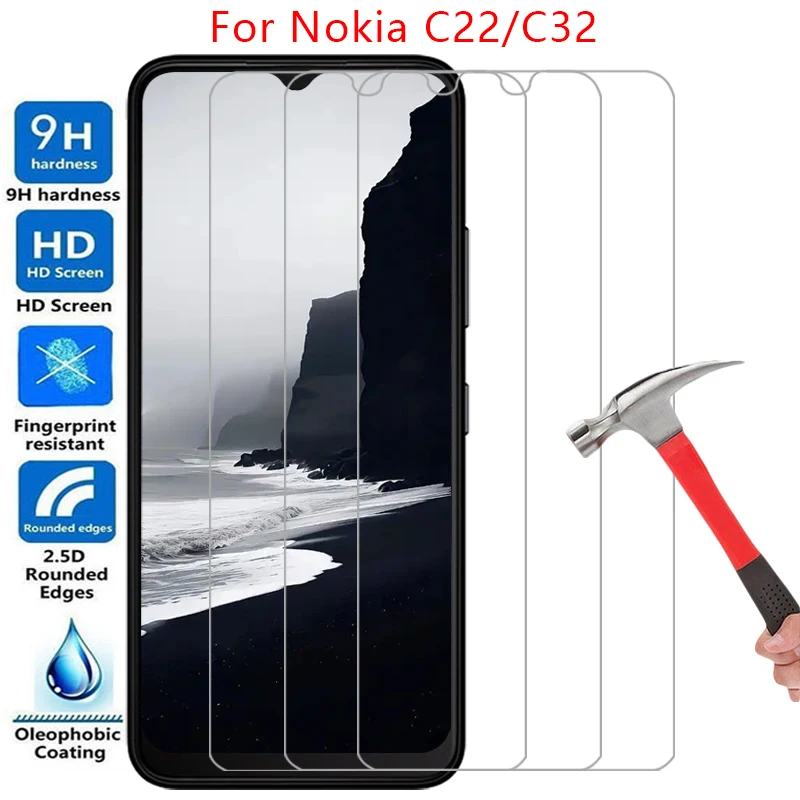 حافظة هاتف لهاتف نوكيا c22 c32 واقي شاشة من الزجاج المقسى على نوكيا 22 نوكيا 32 c 22 32 22c 32c الغطاء الخلفي 360 واقي نوكي