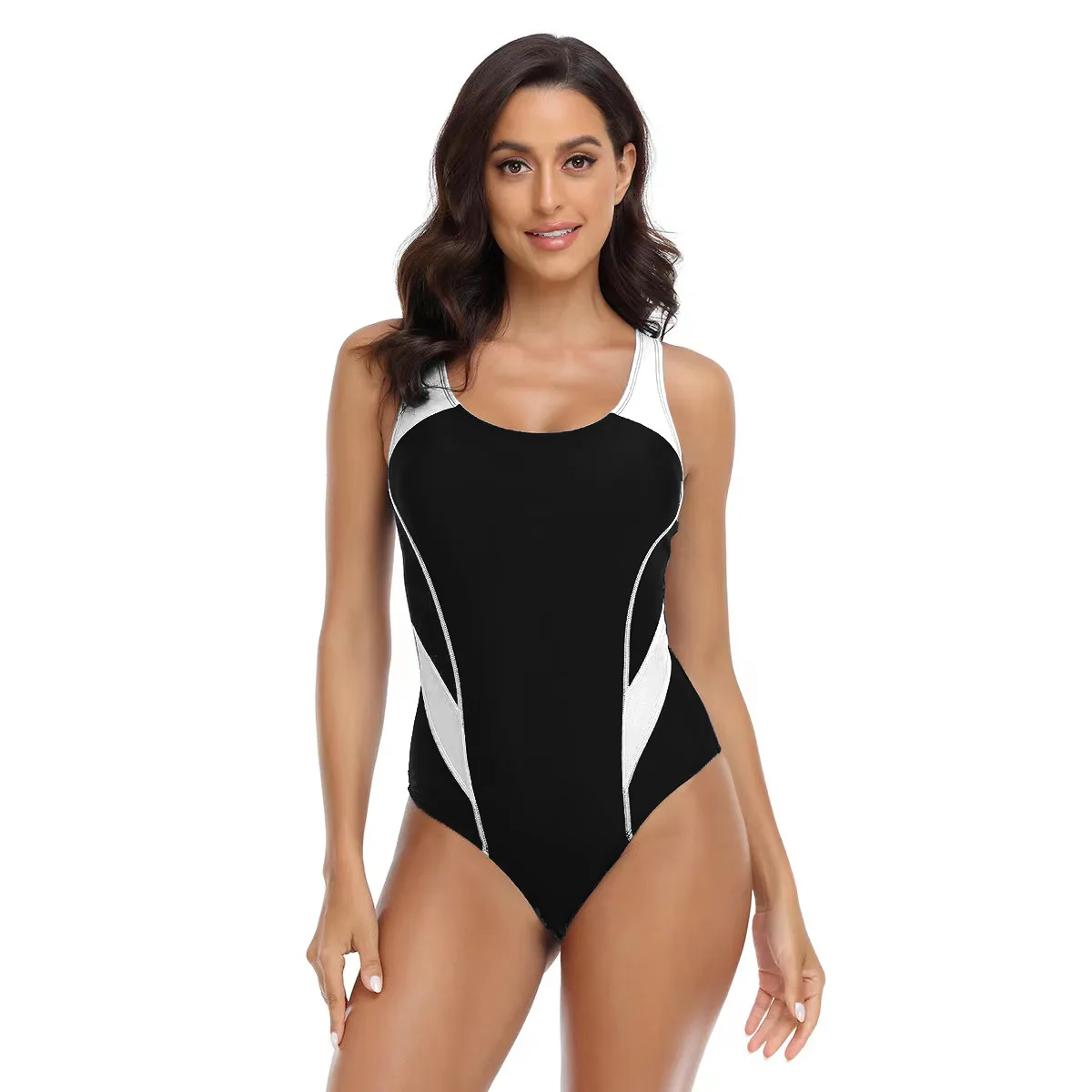 Vibrant Color Block One-Piece Swimsuit Women's Backless Water Sports Athletic Competitive Swimwear Bathing Suit Women