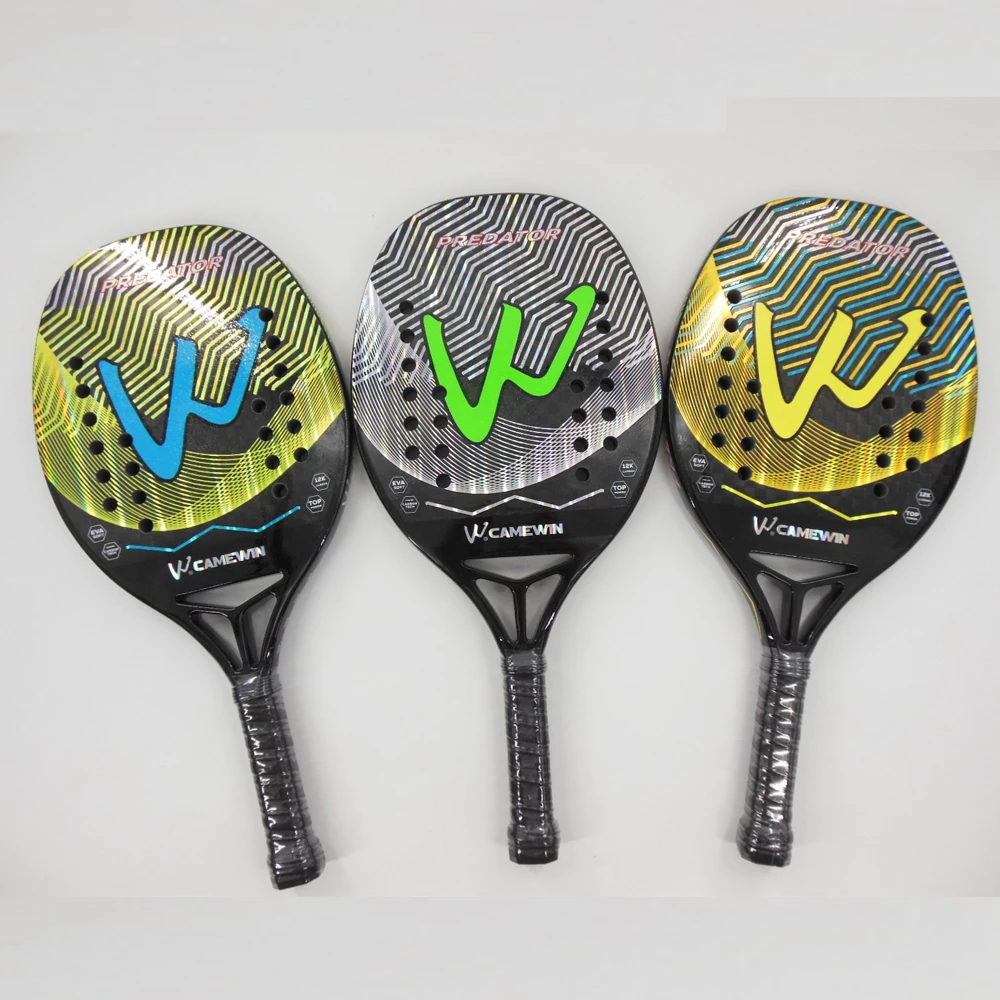 Camewin Padel Racket 12K Full Carbon Fiber Rough Surface With Cover Bag and Balls Holographic Beach Tennis Racket