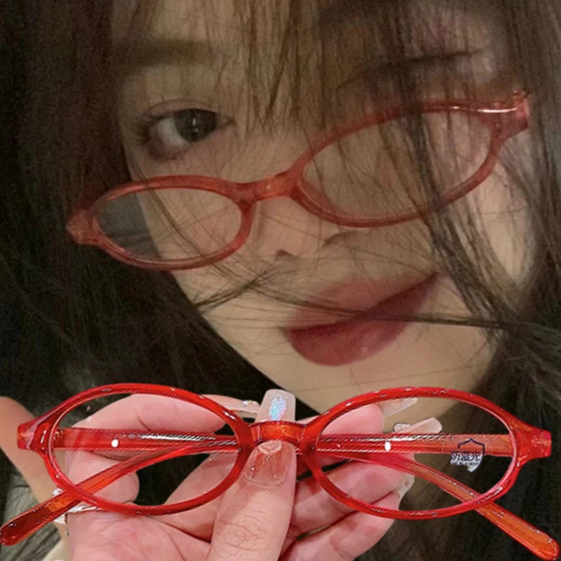 Y2K 여성용 레트로 타원형 안경, 레드 그린 프레임, 유리 안경, 장식 컴퓨터, 블루 방지 안경, 해변 운전