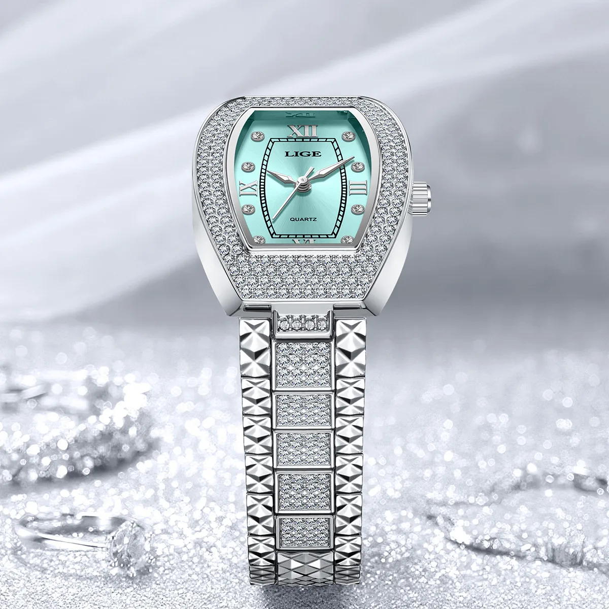 LIGE eleganti orologi al quarzo alla moda per donna cinturino in acciaio inossidabile di lusso quadrante con diamanti orologio da polso classico da donna impermeabile + scatola