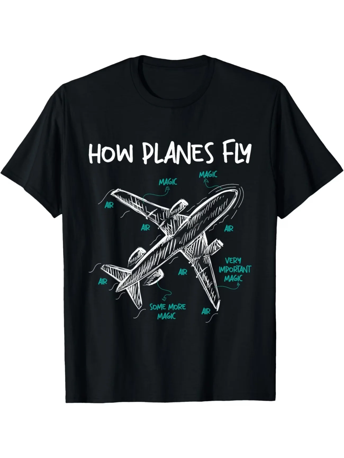 Funny Novelty Vintage How Planes Fly Print Women T Shirt Men Tee Casual Oversize Loose O-Neck Summer Streetwear Trend Top