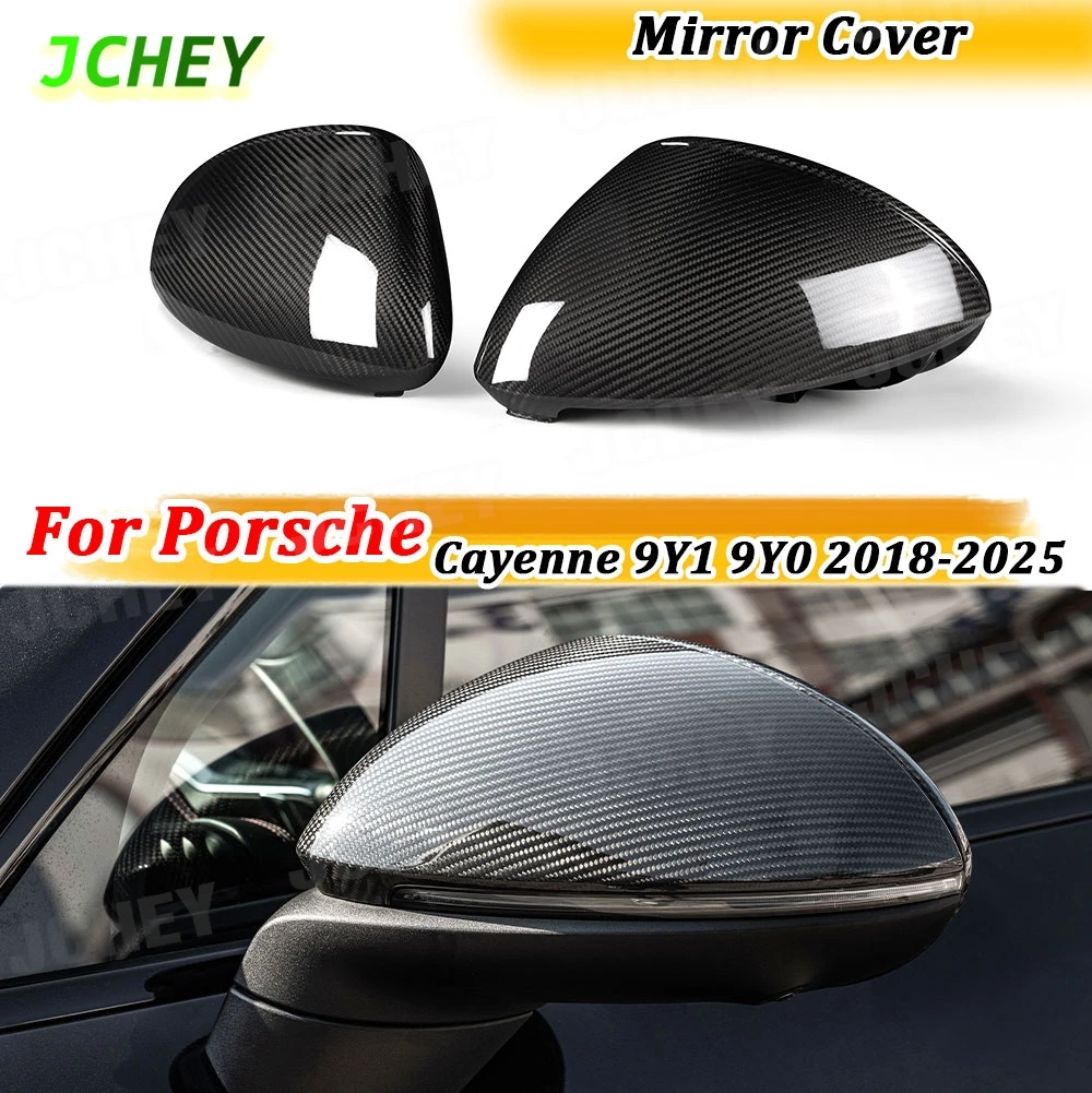 

JCHEY сухая крышка зеркала заднего вида из углеродного волокна для Porsche Cayenne 9Y1 9Y0 2018-2025, боковая накладка на дверь, наклейка на корпус