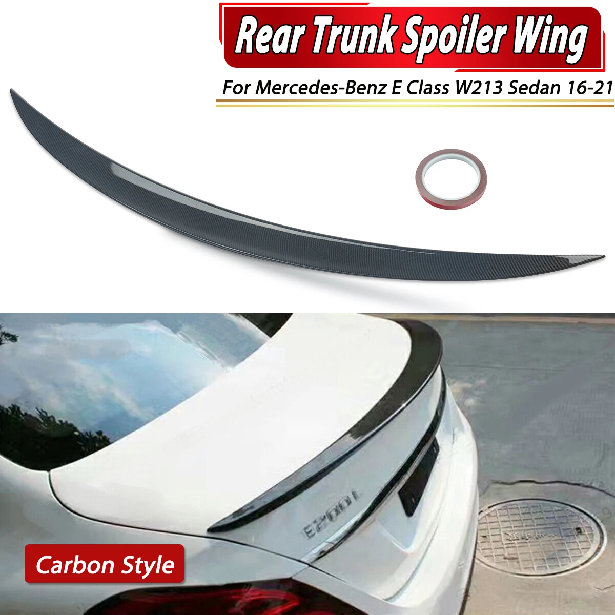 For Mercedes-Benz E Class W213 Saloon 2016-19 AMG Style Rear Spoiler Carbon Look