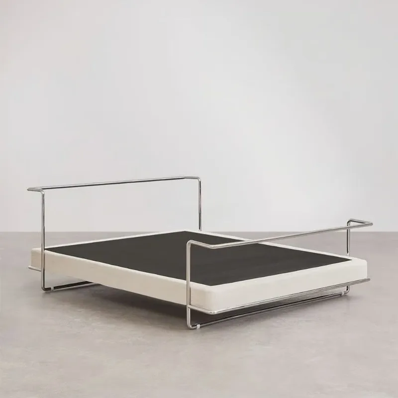 Stainless steel metal frame fabric bed double white bedroom small apartment