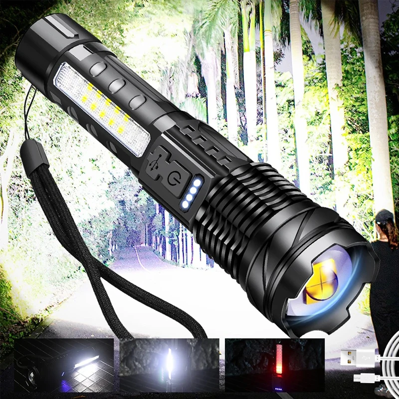 White Laser torch Zoom Tactical Flashlight GT10 USB Rechargeable Portable Flash Torch Camping Fishing Strong Light Outdoor Light