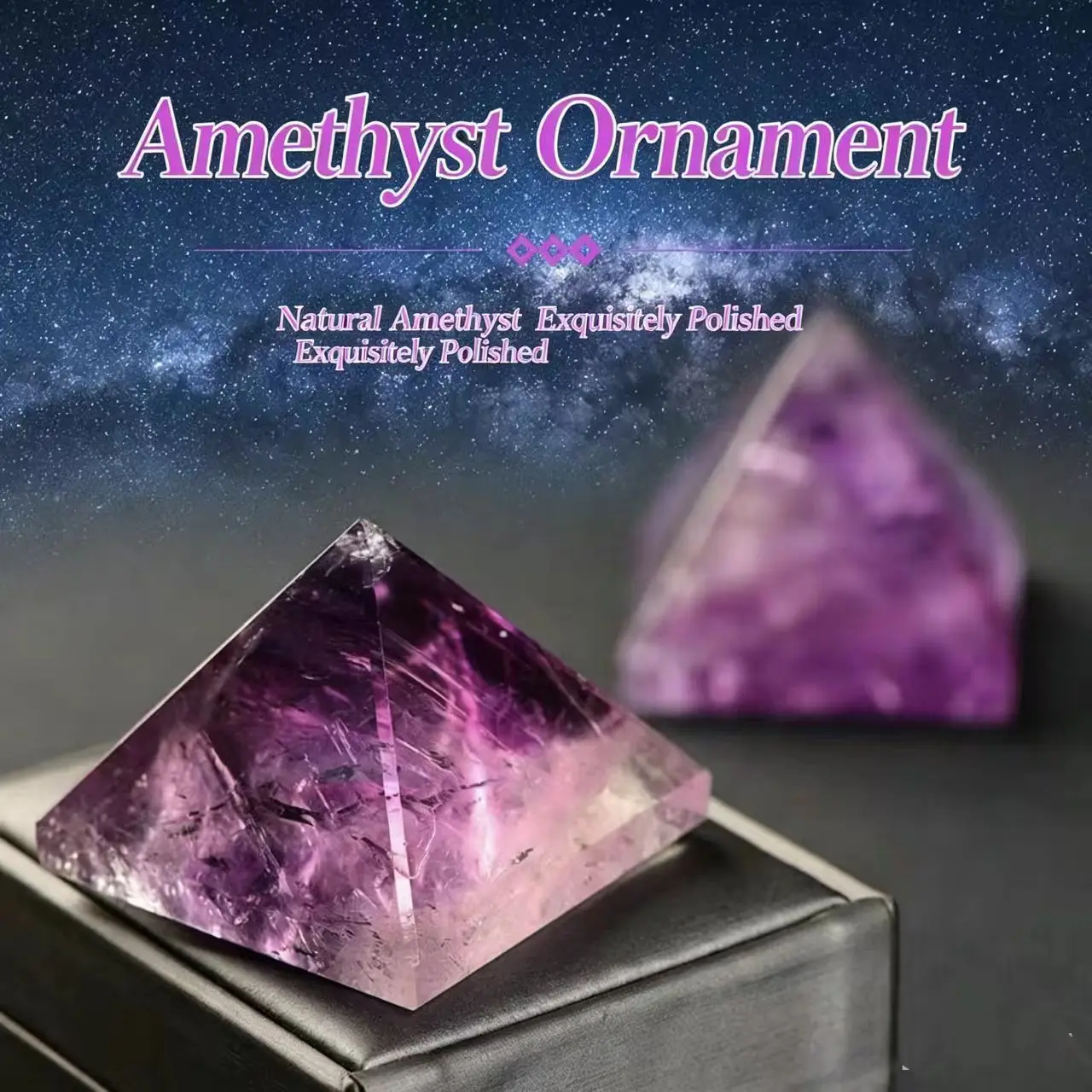 1Pcs Natural Amethyst Pyramid Ornament Pyramid Crystal Energy Raw Stone Home Stone Craft Decoration Party Gift
