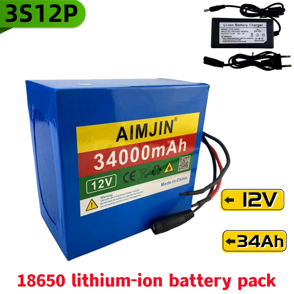 

12V 3S12P Lithium Battery Pack 34Ah for LED Inverter Xenon Lamp Solar Street Light Sightseeing Car Etc Electric Bicycle Camping