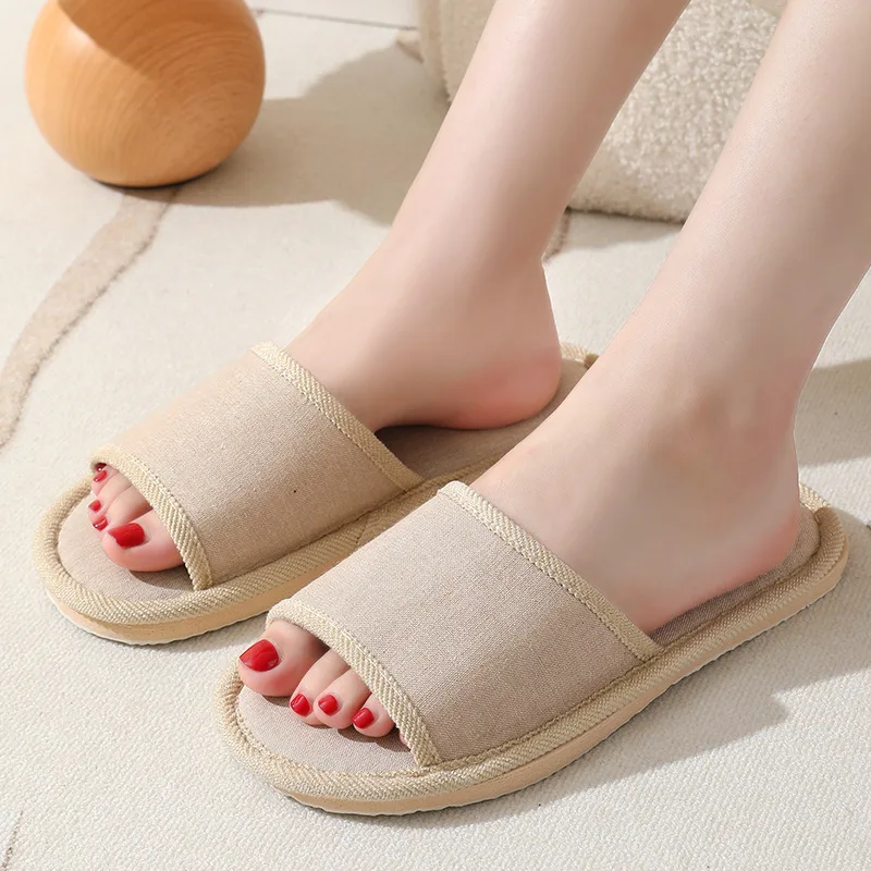 2024 Linen Slippers Indoor Home Breathable Women Men Slides Linen Couples Anti-slip Shoes Beach Sandals Shoes Comfortable Flats