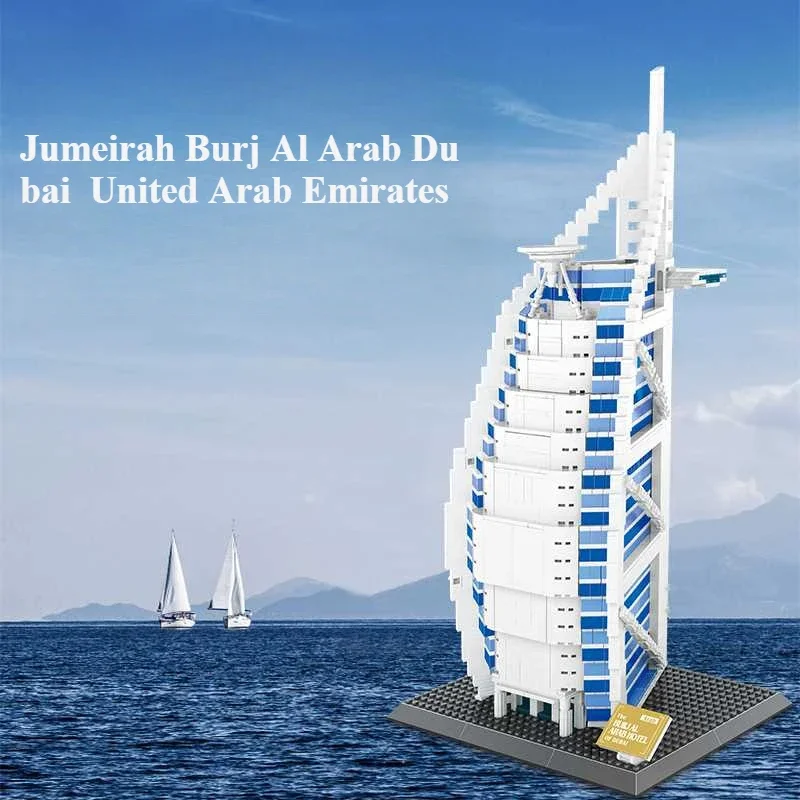 1368pcs World Architecture Model Building Blocks Burjal Arab Hotel Dubai Diamond Micro Construction Bricks DIY Toys for Children