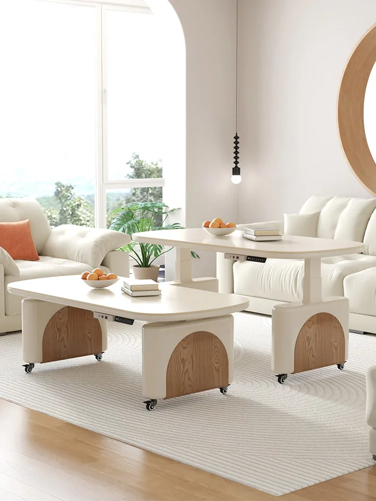 Lifting coffee table dining table dual-purpose mobile electric automatic living room two-in-one rock slab table household
