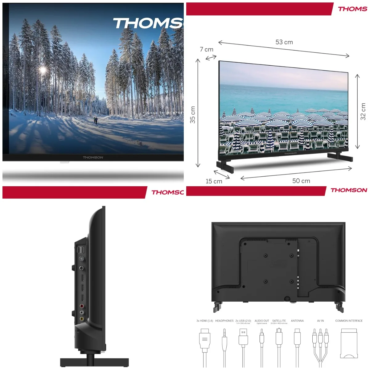 THOMSON TV LED HD 24' - HDMI, USB, triple accordeur - Panneau A+ - 24HD2S13
