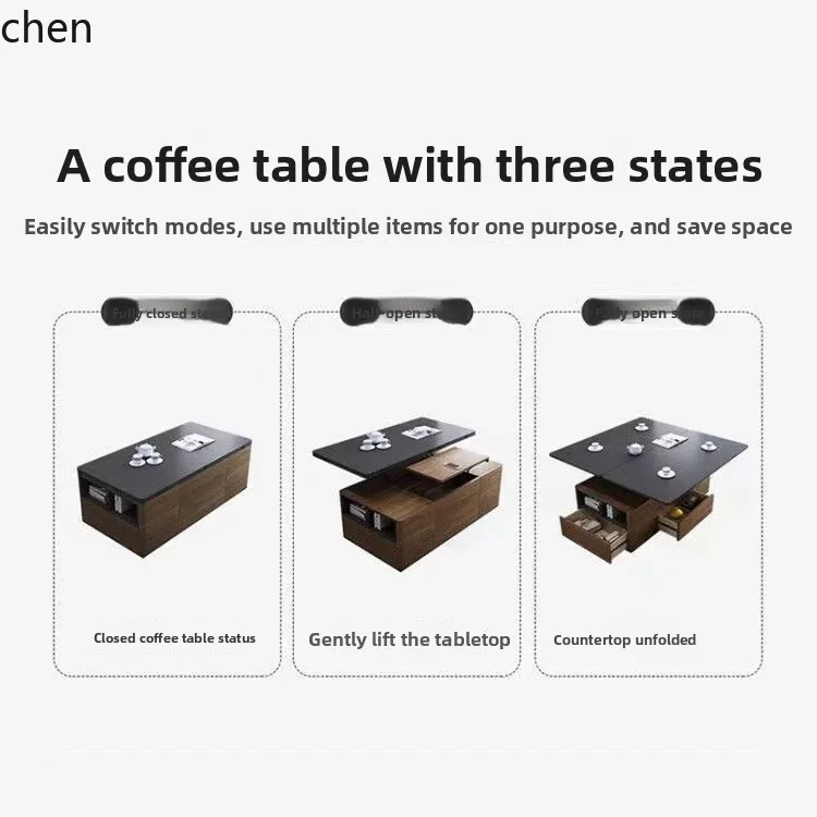 HT Multifunctional Rock Board Lifting Coffee Table Dining Table Integrated with Stool Living Room Movable Dual-use Two-in-one