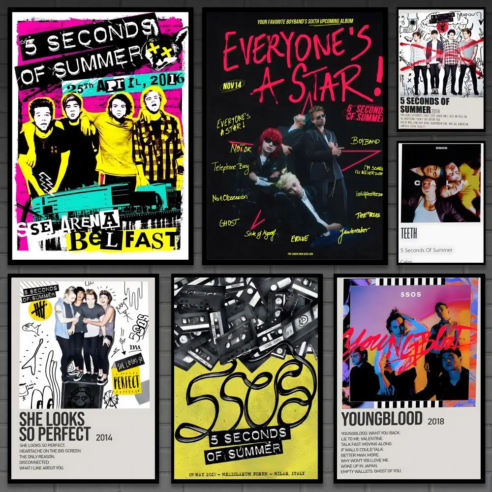 Póster 5 S-Seconds Of Summer, arte de pared versátil, HD, resistente al agua, decoración autoadhesiva para cualquier espacio, regalo ideal