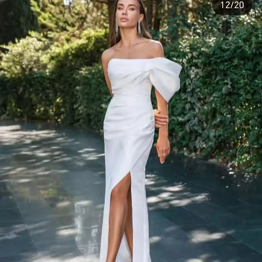 Vestido de novia de satén con abertura lateral sin tirantes, vestidos de novia sencillos hasta el suelo, personalizado a medidas, 2025
