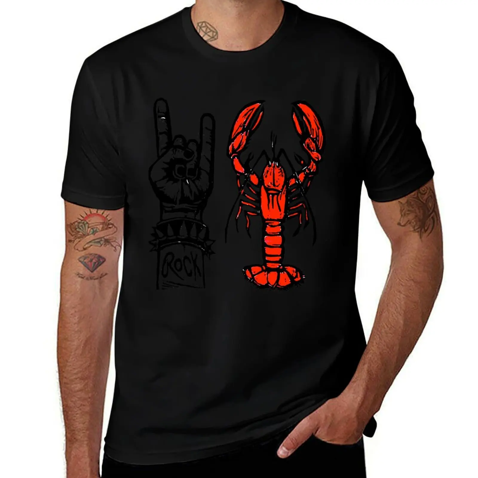 

ROCK LOBSTER - B-52s - original linocut print with colored pencil T-Shirt Work Basic Short Sleeve Top