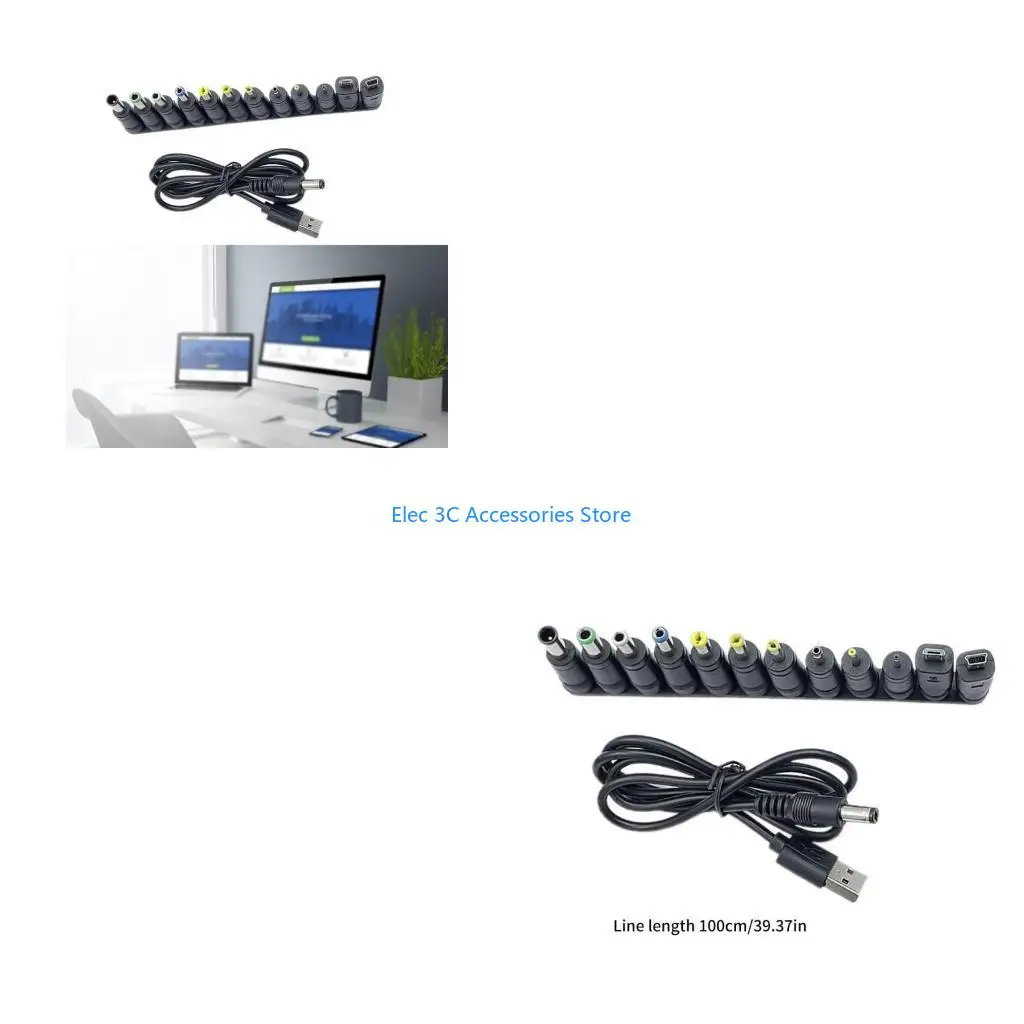 Y51A 5V USB to DC5521 Power Cable Cord Support Charging Includes 12 Connector Tips Compatibility for Speaker Phone Tablets