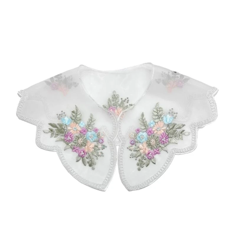 

5asd модная шаль из органзы накладной воротник с вышивкой красочный цветок из бисера съемный воротник для платья без воротника и