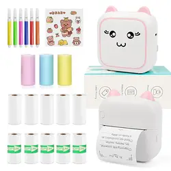 thermal printer with 13 rolls of paper, Bluetooth mini cute printer used for storing notes, photos, stickers, labels, receipts