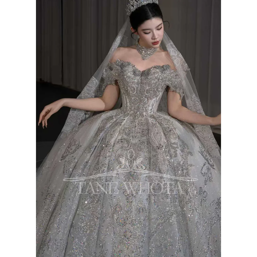 

Милое свадебное платье с открытыми плечами, расшитое бисером и блестками, сексуальное свадебное платье на заказ Robe De Mariée 2025