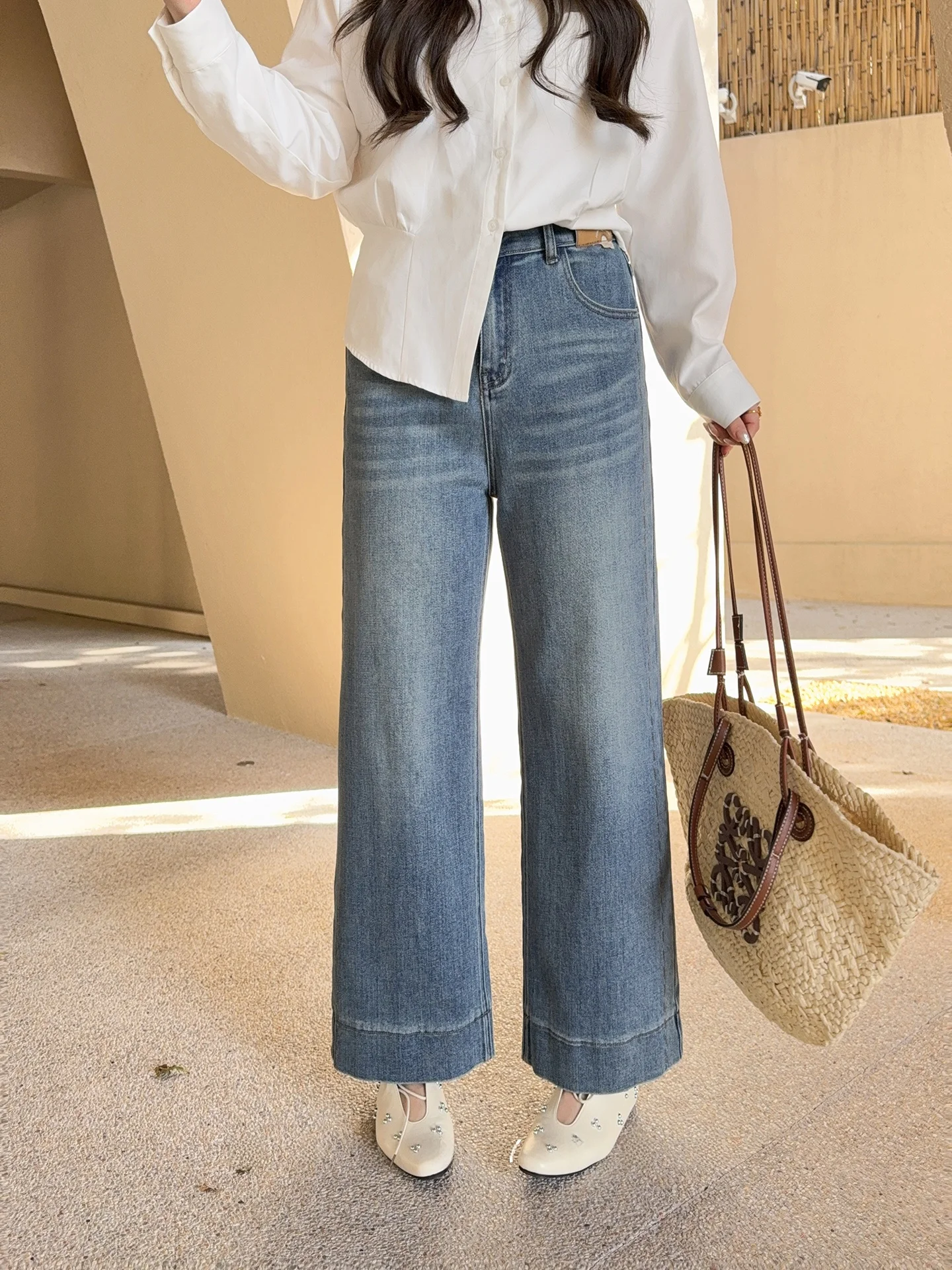 

High Waist Cotton Denim Jeans Straight Leg Blue Spring New Sle Comfortable Fit Women's Casual Trousers by Miss ng