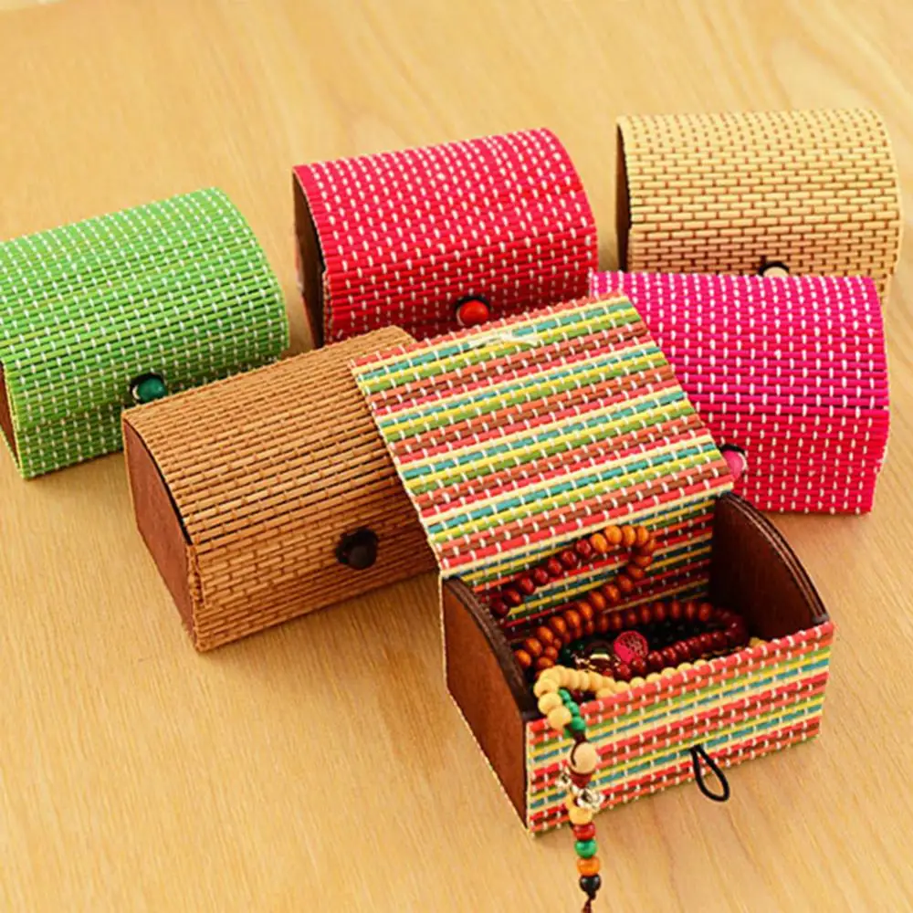 Bamboo Wooden Jewelry Box Durable Convenient Beautiful Unique Ring Necklace Earrings Sundries Storage Case Holder 대나무 장신구 상자