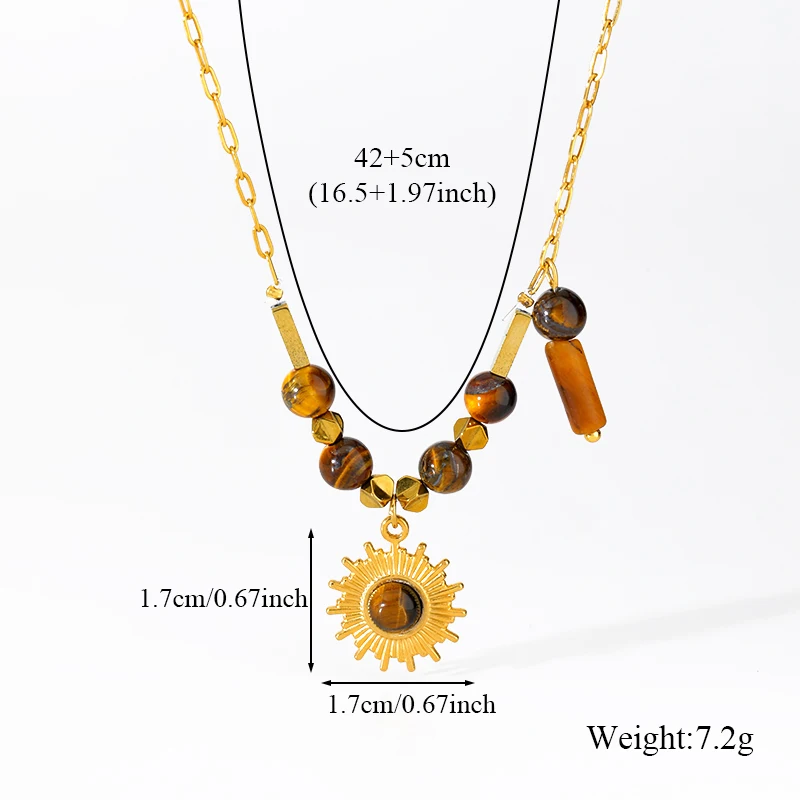 EILIECK 316L Stainless Steel Vintage Brown Beaded Pendant Necklace Bracelet Trendy For Women New Gift Waterproof Jewelry Set