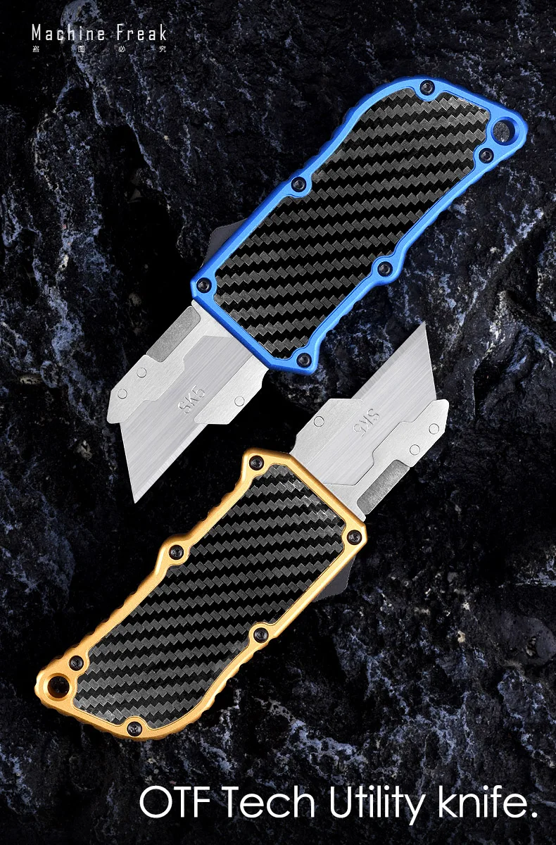 Cuchillo utilitario EDC OTF, cortador de papel de fibra de carbono, mango de aleación de aluminio, Exocet SK5, cuchillos de bolsillo originales