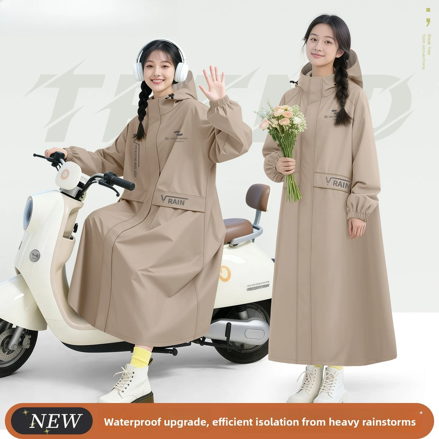 Outdoor Full Body Extended Raincoat with Sleeves Anti-floating One-piece Rain Poncho for Electric Motorcycle