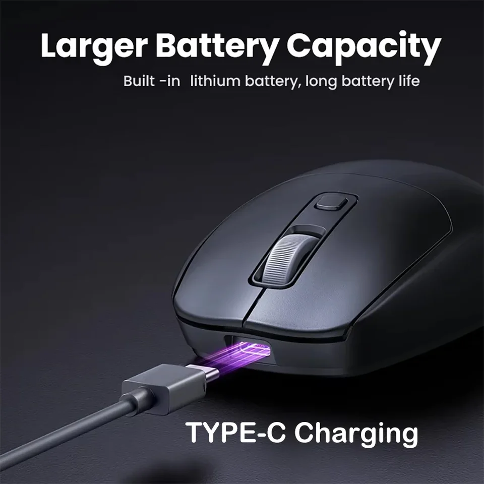 GADIRIA Mouse Wireless Bluetooth 5.0 E 2.4GHz, Ricaricabile, Silenzioso, Ergonomico, Per PC E Mac – Nero