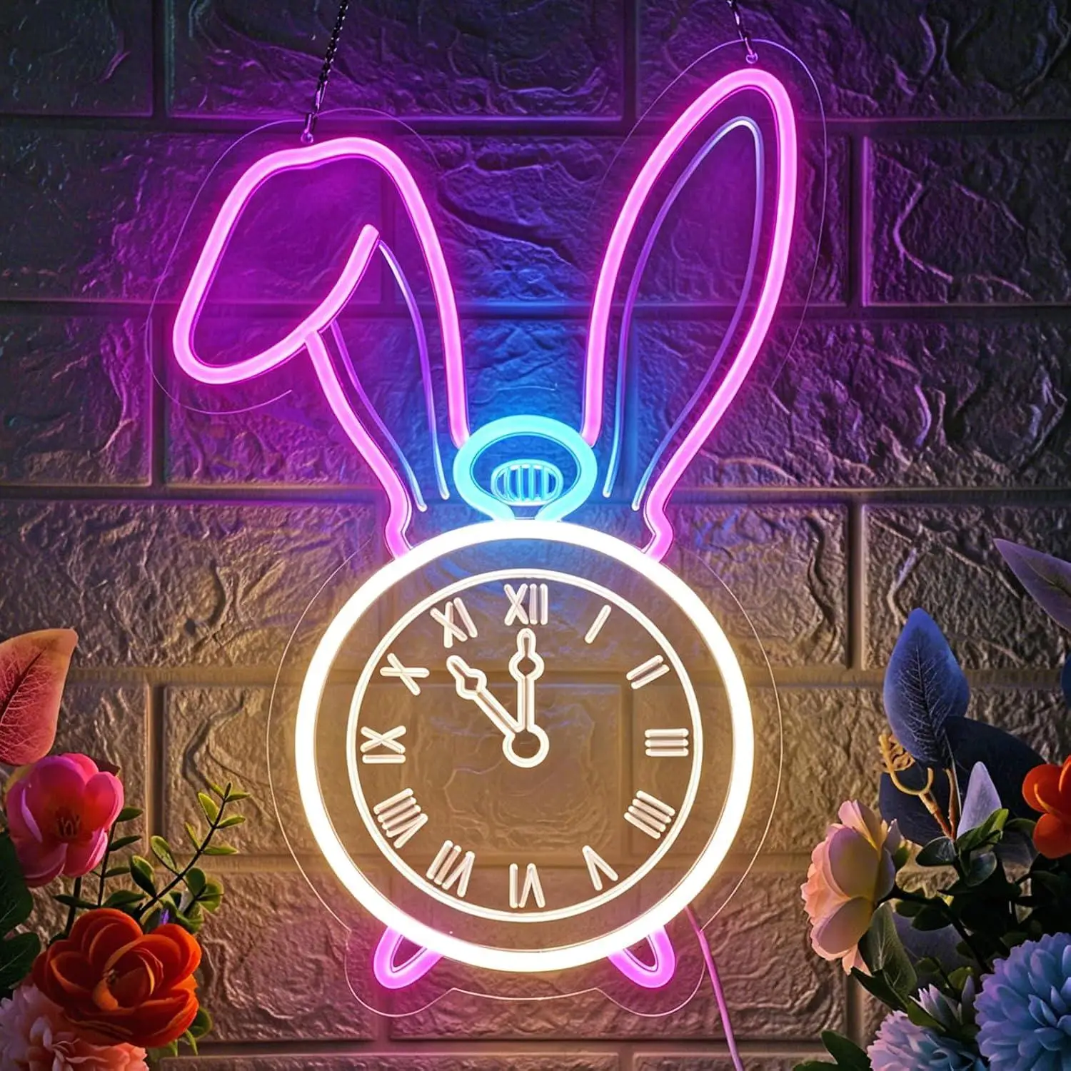 Rabbit Pocket Watch Neon Sign USB Dimmable LED Lights For Bedroom Home Bar Gaming Room Birthday Party Wall Display Gift Ornament