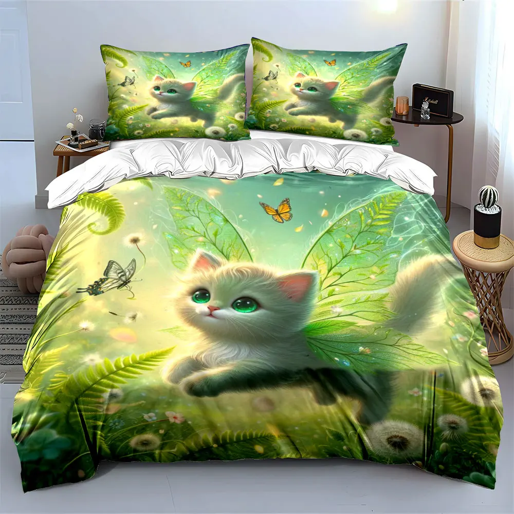 

Fairy Tale Cat Wonderland Duvet Cover Set with 3D Printing Design Soft Polyester Bedding Set All-Season Comfort Machine Washable
