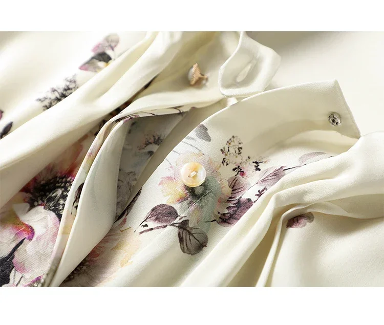 Chiffon Vintage Women's Shirts Spring/summer Prints Blouses Loose Long Sleeves Women Tops Bow Fashion Clothing 2024 Korean