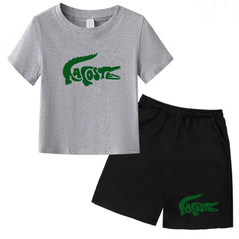 

Children's Casual Sportswear T-shirt + Shorts with Cartoon Patterns - Moisture-wicking Sets for Boys and Girls Aged 3-13