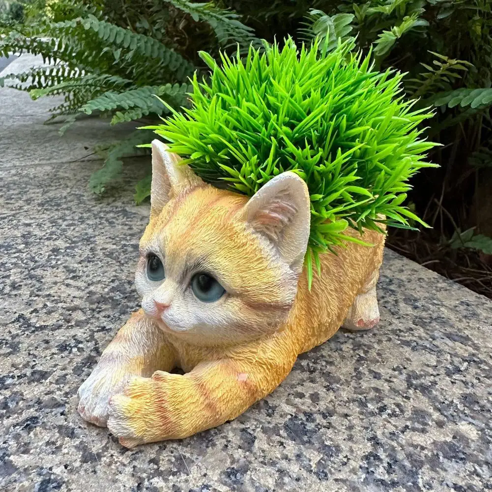 Cat Planter Pot Resin Cat Planter Adorable Flower Pot Cute Indoor Outdoor Plant Holder Garden Yard Home Desk Decor Gift Window