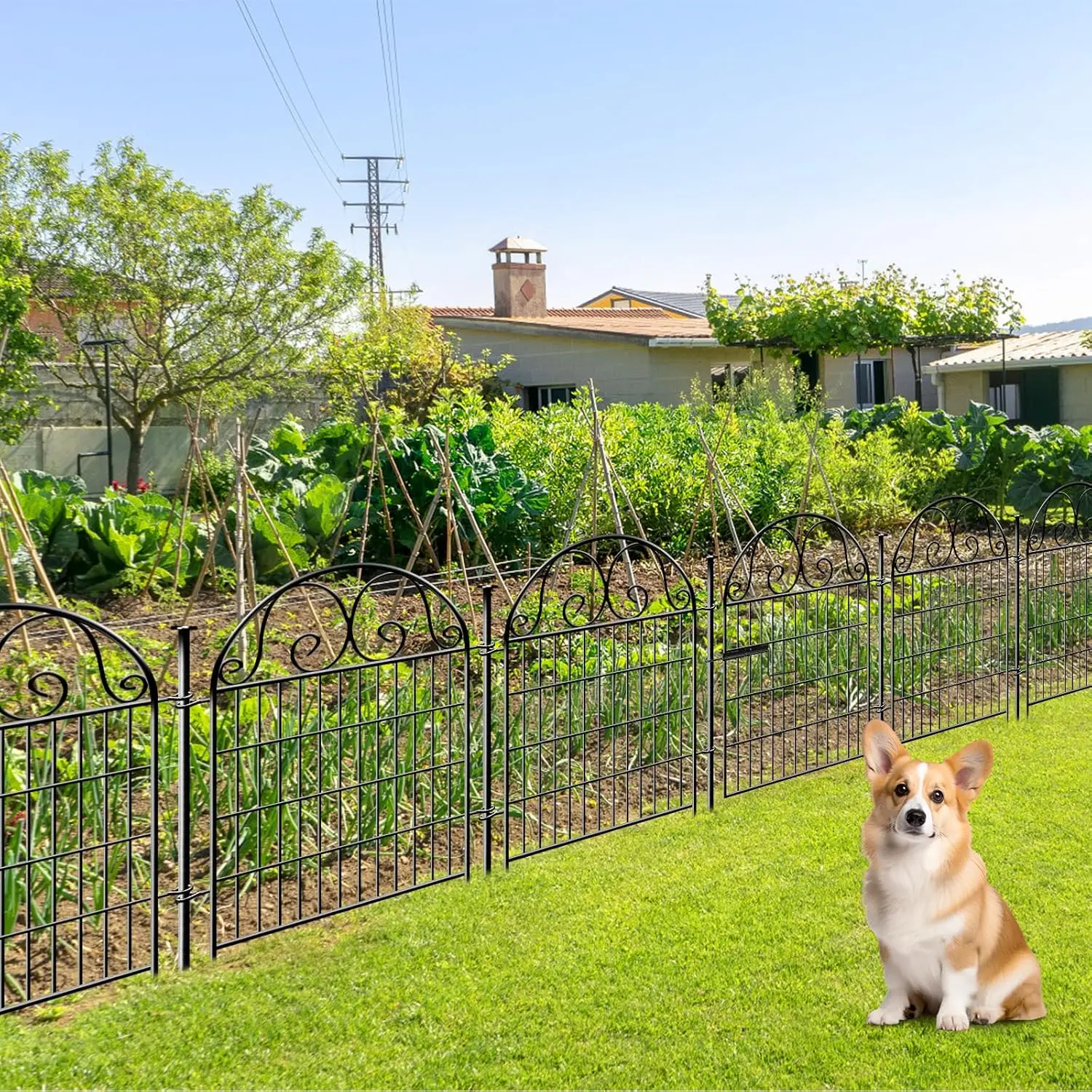 

Tall Garden Fence Animal Barrier with Gate, 40 in(H) 12 Panels Garden Fences and Borders for Dogs, Dog Fence Outdoor for Yard,