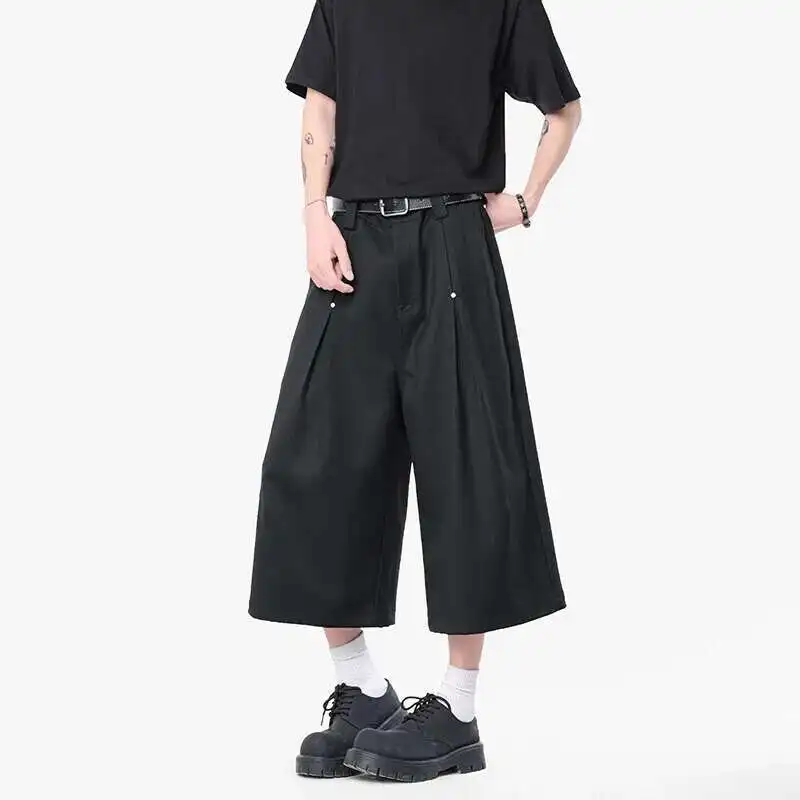 

Summer Suit Pants Men Fashion Society Mens Black Dress Pants Korean Loose Wide Leg Pants Mens Office Formal Cropped Trousers