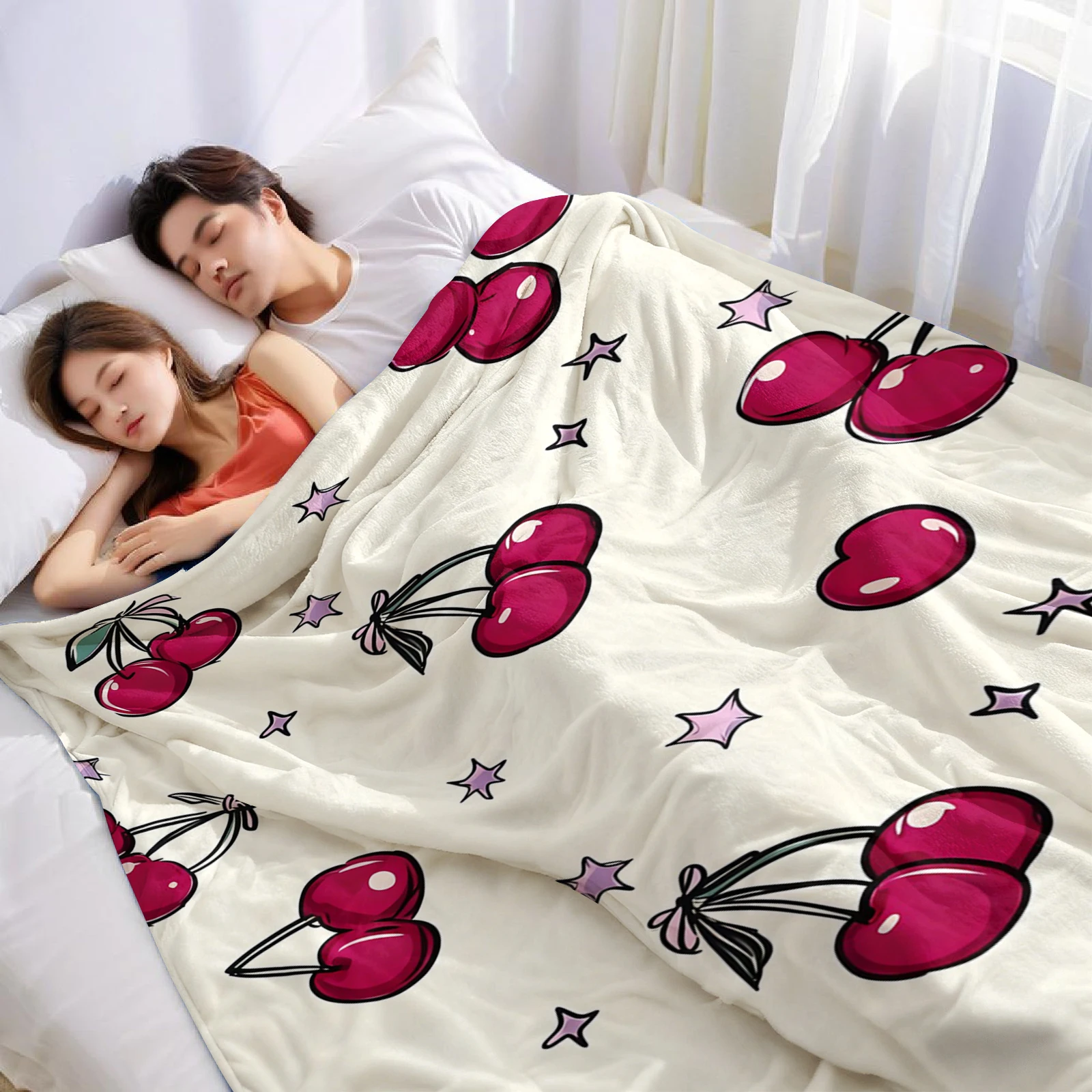 Starry Cherry Ultra Soft Sherpa Fleece Blanket Fluffy Warm Thick Throw for Sofa Bedroom Couch Holiday Home Decor Gift