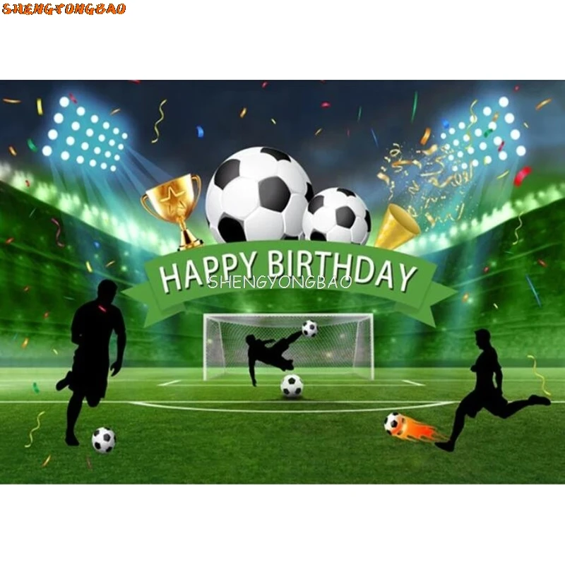 Soccer Theme Happy Birthday Photography Backdrop Props Boy Party Decorations Grass Lawn Football Field Studio Background Banner