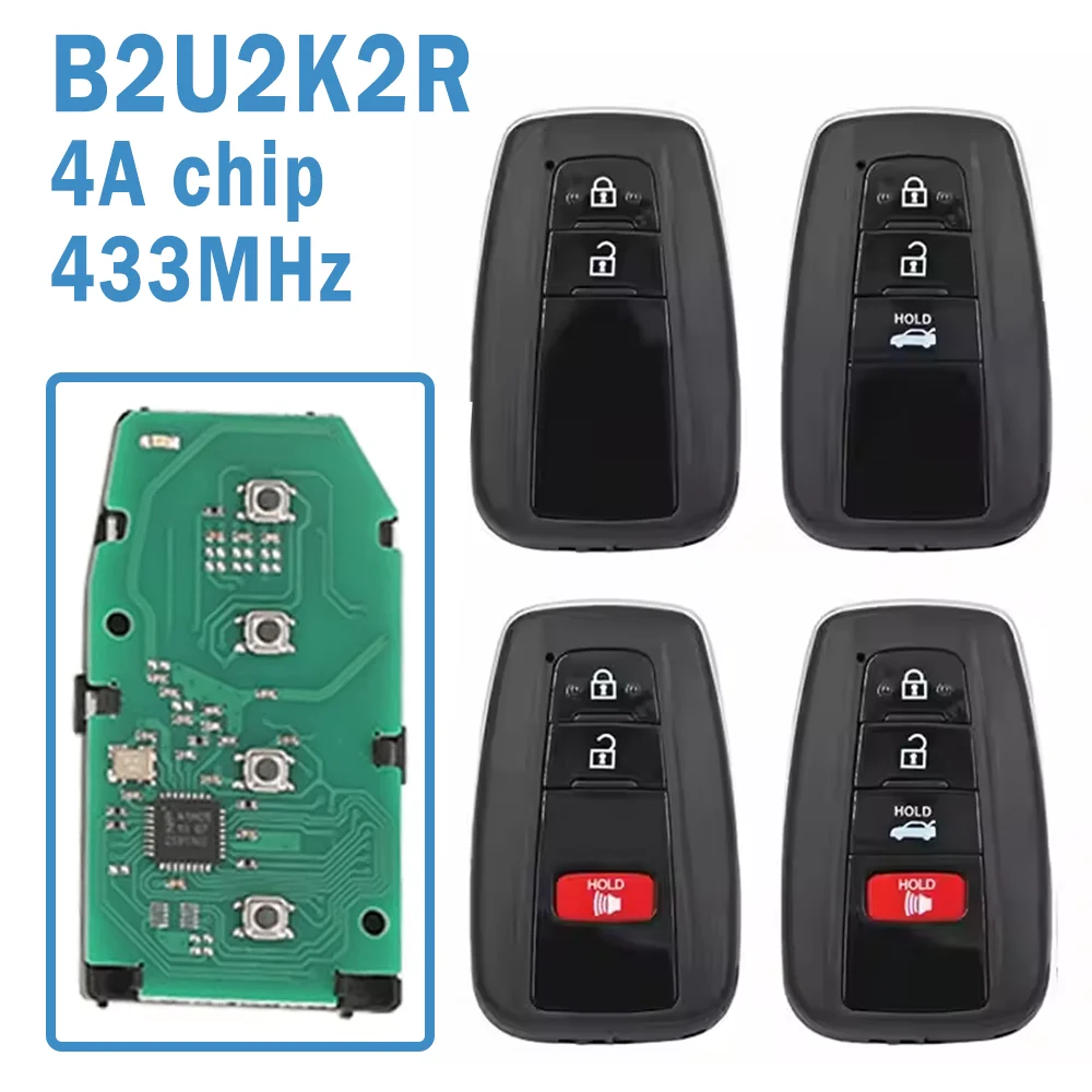 3 Pcs B2U2K2R 8990H-02050 Auto Smart Remote Control 2/3/4 Buttons 4A Chip 433MHz Replacement Car Key Fob For Toyota Corolla