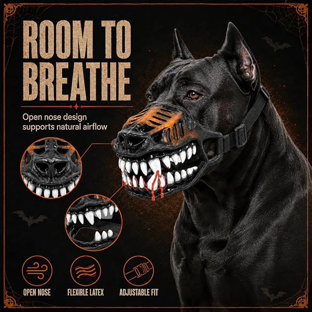 Bloody Giant Teeth Dog Muzzle Halloween Costume Hilarious Scary Pet Mask Funny Party Comedy Accessory for Dogs Puppy Costume