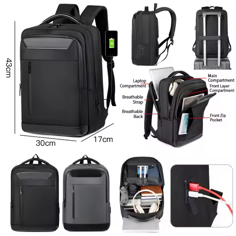 Men's Business Travel Backpack with USB Type C Charging 15.6 Laptop Waterproof Backpack for Trip Airline Work School Backpack