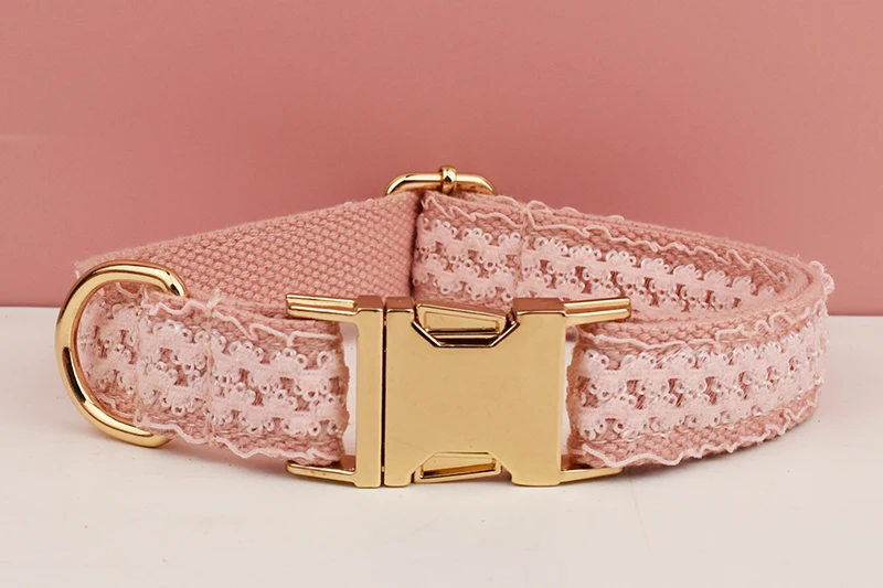 Pink Lace Dog Collar Personalizd Custom Engraved Nameplate Pet Wedding Collar Harness For Dogs Dog Accessories Luxury Lace03