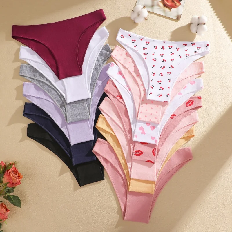 4-teiliges Set Damen Baumwoll-Slips Sexy Niedriggeschnittene Unterhosen Atmungsaktive Unterwäsche für Frauen Dehnbare Slips in Unifarben – Detail 26